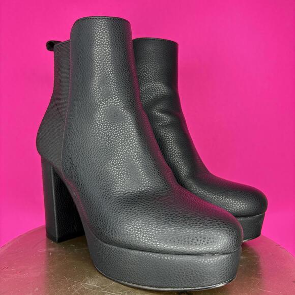 Mix No 6 Edell Black Faux Leather Platform Block Heel Chelsea Boot Sz 7 - Picture 1 of 7